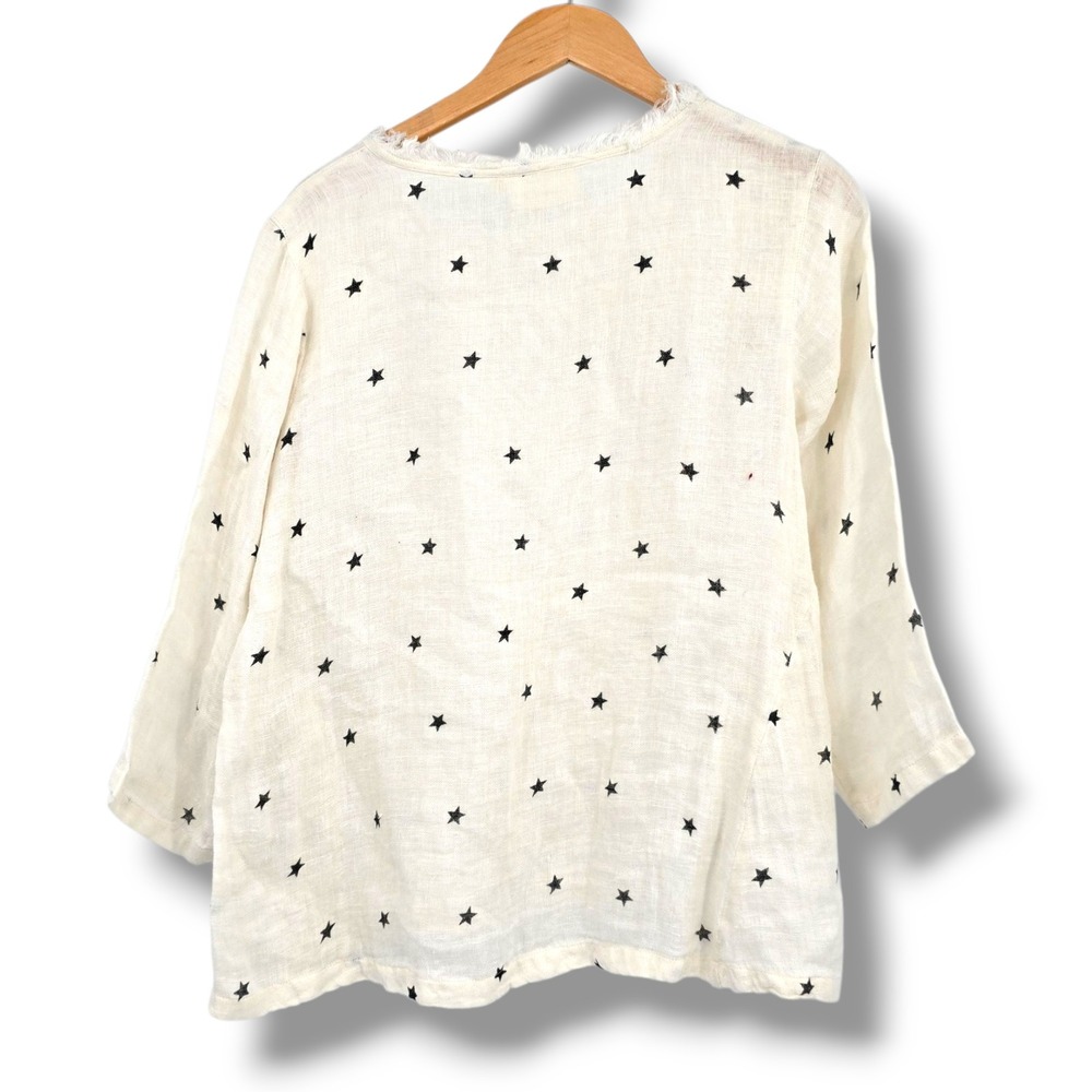 Star-Print White Linen Blend Blouse - Madeleine - Picture 2 of 8